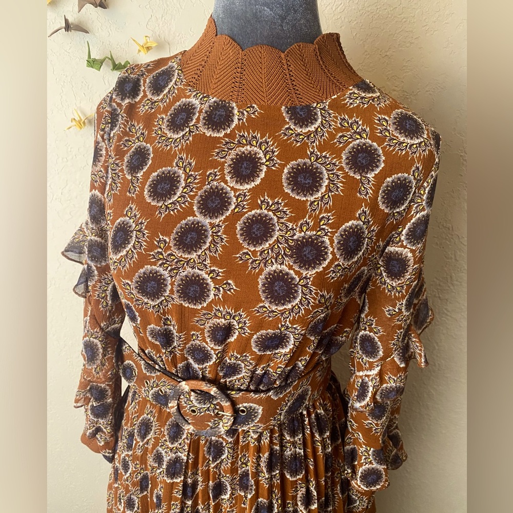 MOLLY BRACKEN Prairie Bohemian Flowered
Brown Rust Dress XS